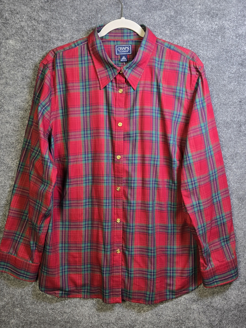 Chaps Shirt Womens 2X Red Highland Tartan Plaid Cotton Long Sleeve Button Up New